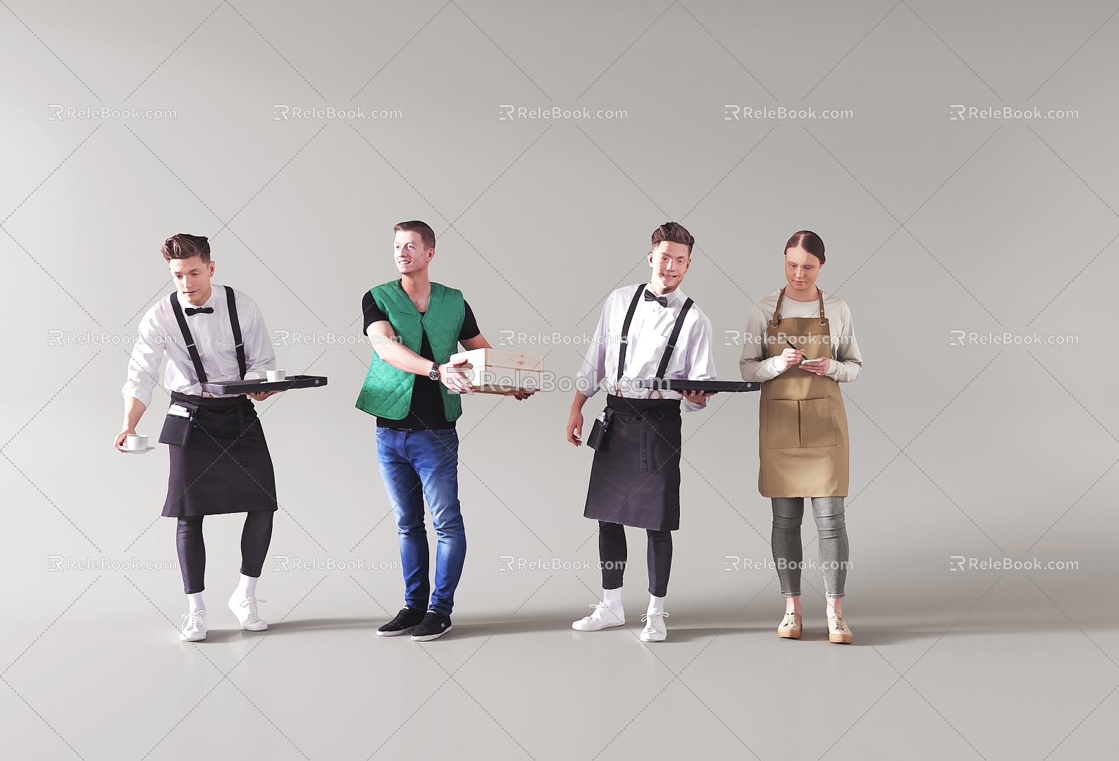 Character waiters, food passers, supermarket waiters, multi-person restaurant waiters 3d model