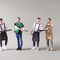 Character waiters, food passers, supermarket waiters, multi-person restaurant waiters 3d model