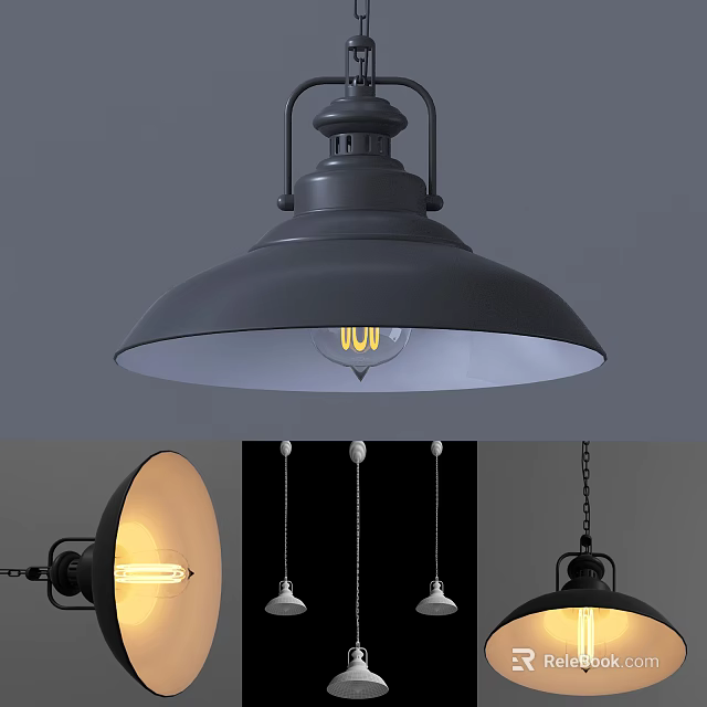 Vintage Industrial Pendant Light With Gray Metal Shade And Retro Bulb Design 3d model 