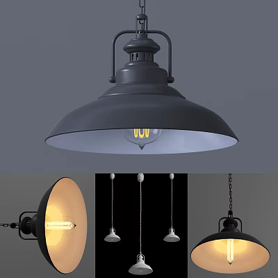 Vintage Industrial Pendant Light With Gray Metal Shade And Retro Bulb Design 3d model