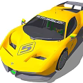 Yellow Racing Car with SINBAD Logo and Number 5 Streamlined Body and Rear Spoiler Design