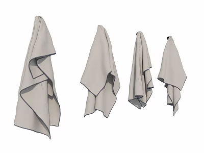 Soft Absorbent Light Gray Towels with Dark Trim in Various Folding Styles 3d model