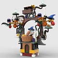Wizard Themed Building Blocks Model With Pumpkins Spider Web Flowers And Mushrooms