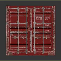 Red Industrial Metal Cargo Container On Reflective Surface With Dark Background