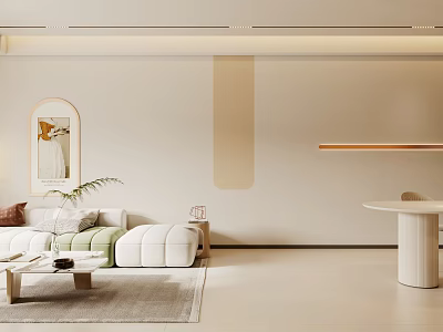 Modern Living Dining Room Interior With White Sofa Coffee Table And Round Dining Table 3d model
