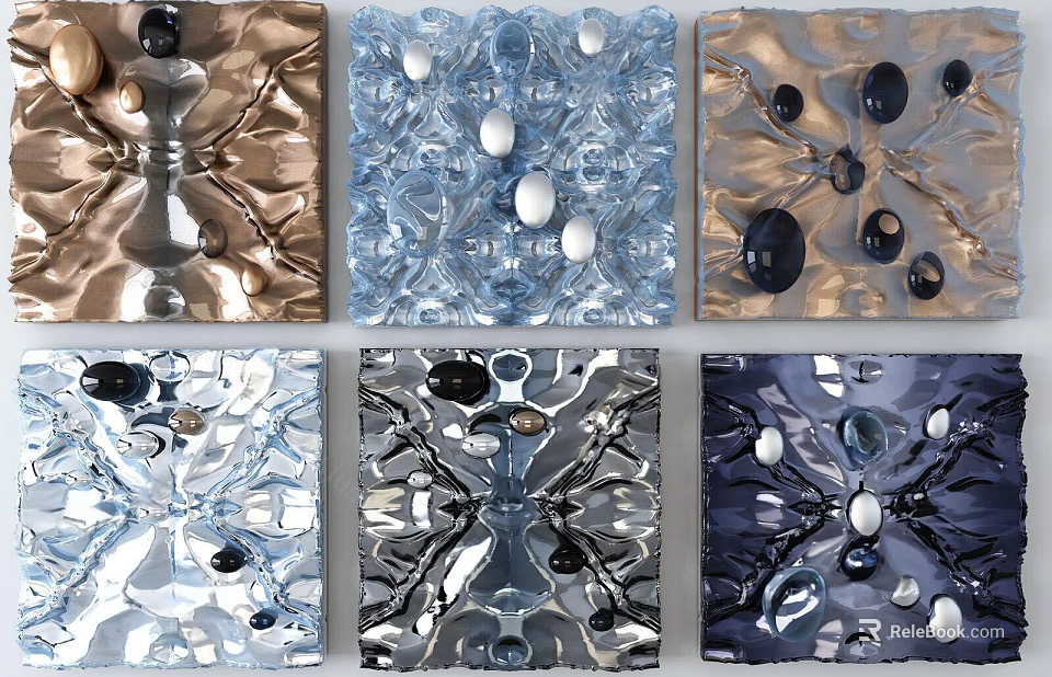 Square Wall Decor with Colorful Textured Surfaces and Decorative Spheres for Modern Interiors 3d model 