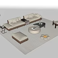 Modern Sofa Coffee Table Combination Multi-person Sofa Coffee Table Single Leisure Chair Sunflower Pillow Floor Lamp Carpet Side Table Accessories 3d model