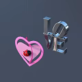 Pink Heart Decoration With Ladybug And Silver LOVE Letters On Dark Background