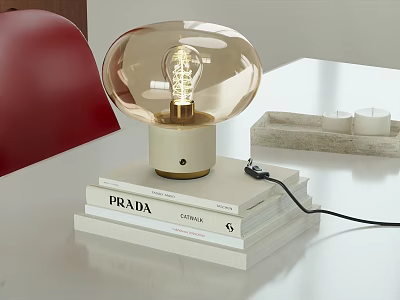 Modern Transparent Globe Table Lamp with Gold Base on PRADA GUCCI Books and Candle Tray 3d model