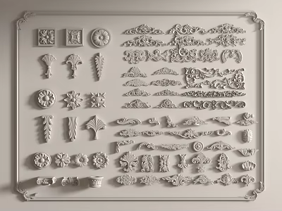 Assorted Ornamental Carvings With Decorative Patterns Floral Motifs And Design Elements 3d model
