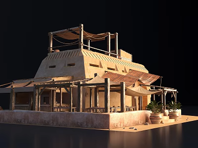 Traditional Rural Building Design Featuring Thatched Roof And Earthen Walls 3d model