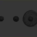 Three Spiral Shell Like Biological Structures With Gray Tones Floating On Dark Gray Background