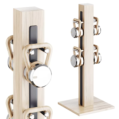 Wooden Kettlebell Rack For Home Gym Fitness Storage With Hanging Metal Kettlebells 3d model