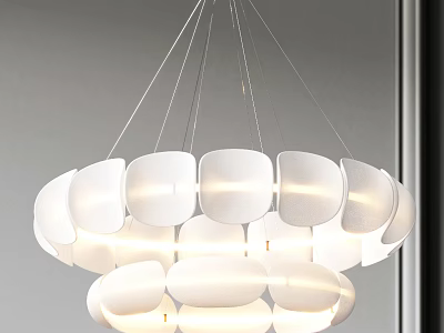 Modern White Petal Shaped Multi layered Hanging Chandelier With Soft Lighting 3d model