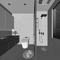 Modern Gray Bathroom Interior With Mirror Cabinet Vanity Shower Area Blinds And Lighting