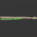 Elongated Animal Skeleton With Green Highlighted Vertebrae Structure 3d model