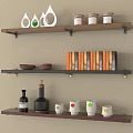 Wall Mounted Shelves with Decorative Items Jars Wooden Bowls Colorful Books Bottles and Mugs