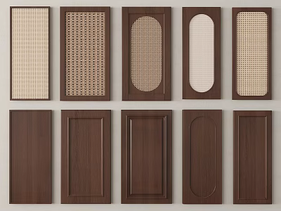 Wooden Cabinet Door Components Featuring Grid Oval And Solid Panel Designs 3d model