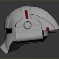 White Futuristic Helmet Featuring Red Square Black Accents And Detailed Design