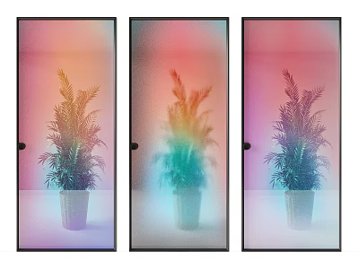 Modern Glass Partition Design With Colorful Gradient And Decorative Plant In Black Frame 3d model
