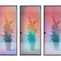Modern Glass Partition Design With Colorful Gradient And Decorative Plant In Black Frame