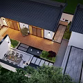 Courtyard Garden Design With Outdoor Dining Area Wooden Deck And Lush Green Plants