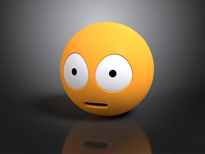 Yellow Emoji Character With Big Eyes Open Mouth And Gray Background Reflection 3d model