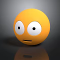 Yellow Emoji Character With Big Eyes Open Mouth And Gray Background Reflection