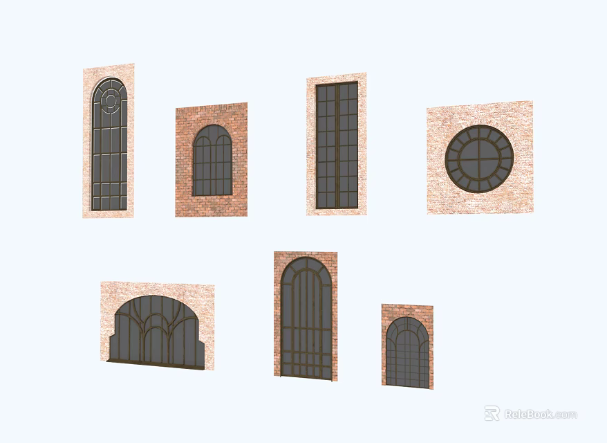 Casement Windows With Various Architectural Designs And Brick Frame Structures 3d model