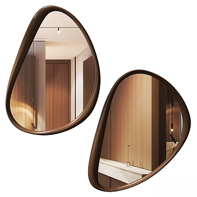 Modern Teardrop Shaped Mirrors With Wooden Frame Reflecting Interior Design 3d model