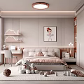 Kids Room Interior With Pink Bed Teddy Bears Cloud Shelves And Ballerina Painting