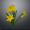 Vibrant Yellow Flowers With Green Stems And Leaves On Gray Background