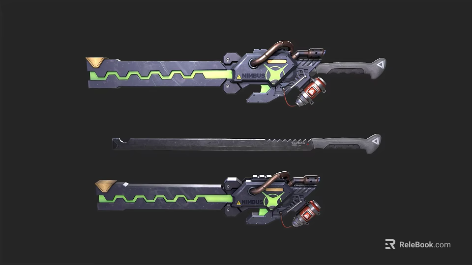 Futuristic Sci Fi Weapon With Black Green Design And Glowing Geometric Patterns 3d model 