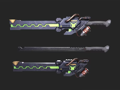 Futuristic Sci Fi Weapon With Black Green Design And Glowing Geometric Patterns 3d model