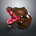 Realistic Dragon Head Sculpture With Open Mouth Red Tongue Yellow Eyes And White Spikes