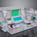 Sci-Fi Control Console Workstation With Green Blue Screens Control Panels And Seats 3d model