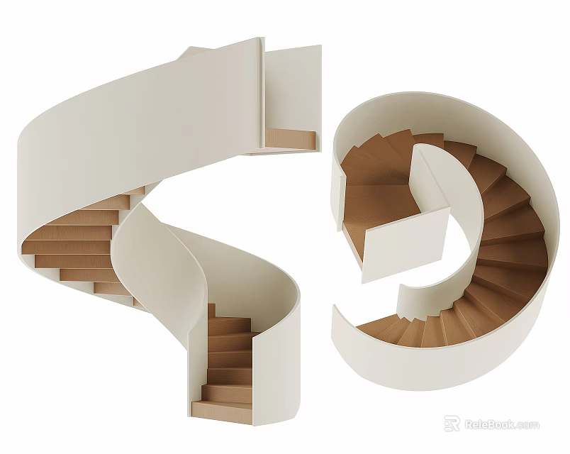 Modern Spiral Staircase Architectural Design With White Structure And Wooden Steps 3d model 
