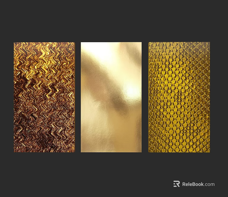 Different Gold Wall Textures Featuring Wavy Smooth and Scaly Patterns 3d model