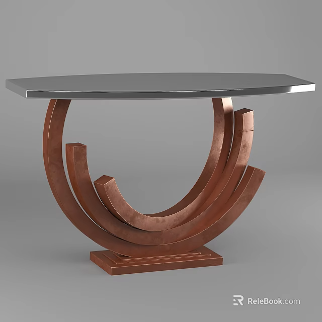 Modern Console Table With Gray Slate Top And Curved Copper Base Design 3d model 