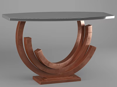 Modern Console Table With Gray Slate Top And Curved Copper Base Design 3d model