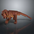 Pixelated Brown T Rex Dinosaur Model With Sharp Teeth Standing On Dark Background