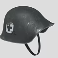 Worn Black Helmet Featuring White Cross Symbol And Number 32