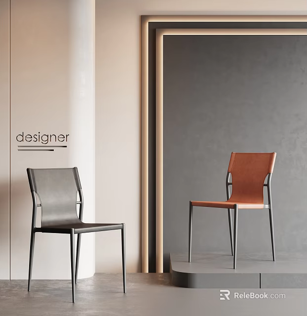 Modern Designer Dining Chairs in Black and Brown with Sleek Metal Legs 3d model 