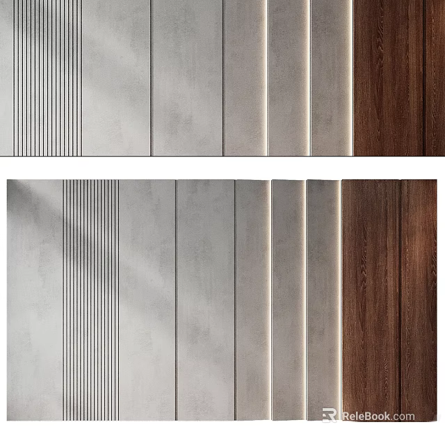 Modern Background Wall Design With Vertical Stripes Wooden Panels And Light Shadow Effect 3d model