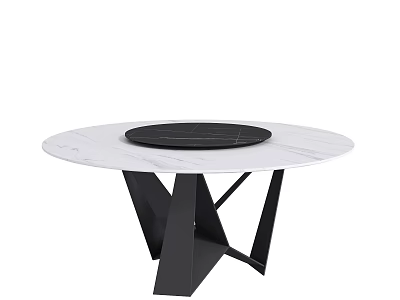Round White Marble Dining Table With Black Circular Center And Geometric Legs 3d model