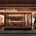 Cozy Coffee Shop Storefront With Warm Lighting Glass Windows And Come For Coffee Sign