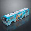 Blue Bus With Advertisement Graphics Featuring Character Image And Side Text