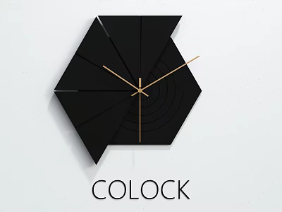 Unique Modern Black Hexagonal Wall Clock With Golden Hands And Sleek Design 3d model