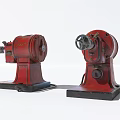 Two Red Vintage Electric Kitchen Grinders With Metal Components And Square Base 3d model