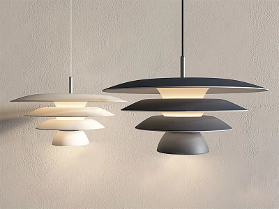 Modern Layered Pendant Lights in White and Dark Gray Illuminating Light Wall 3d model